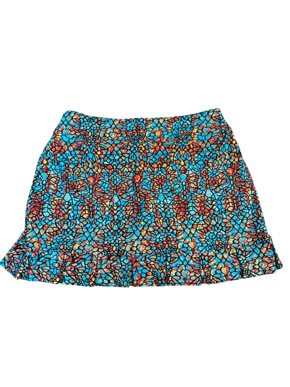 Tzu Tzu Mia Golf Skort in Stained Glass Turquoise and Orange Print Size L